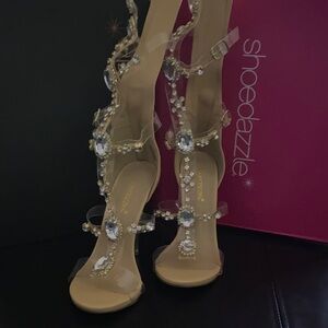 Embellished Tan Heeled Sandals